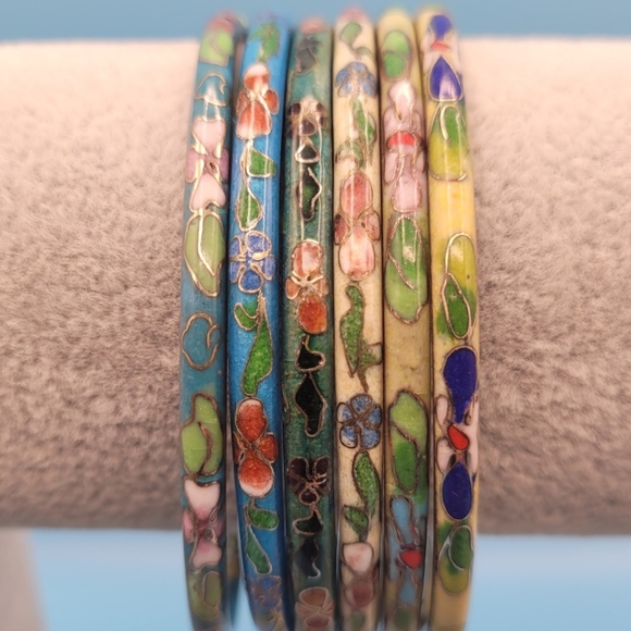 1 Vintage Cloisonne Bangle Brass Enamel - Picture 2 of 9